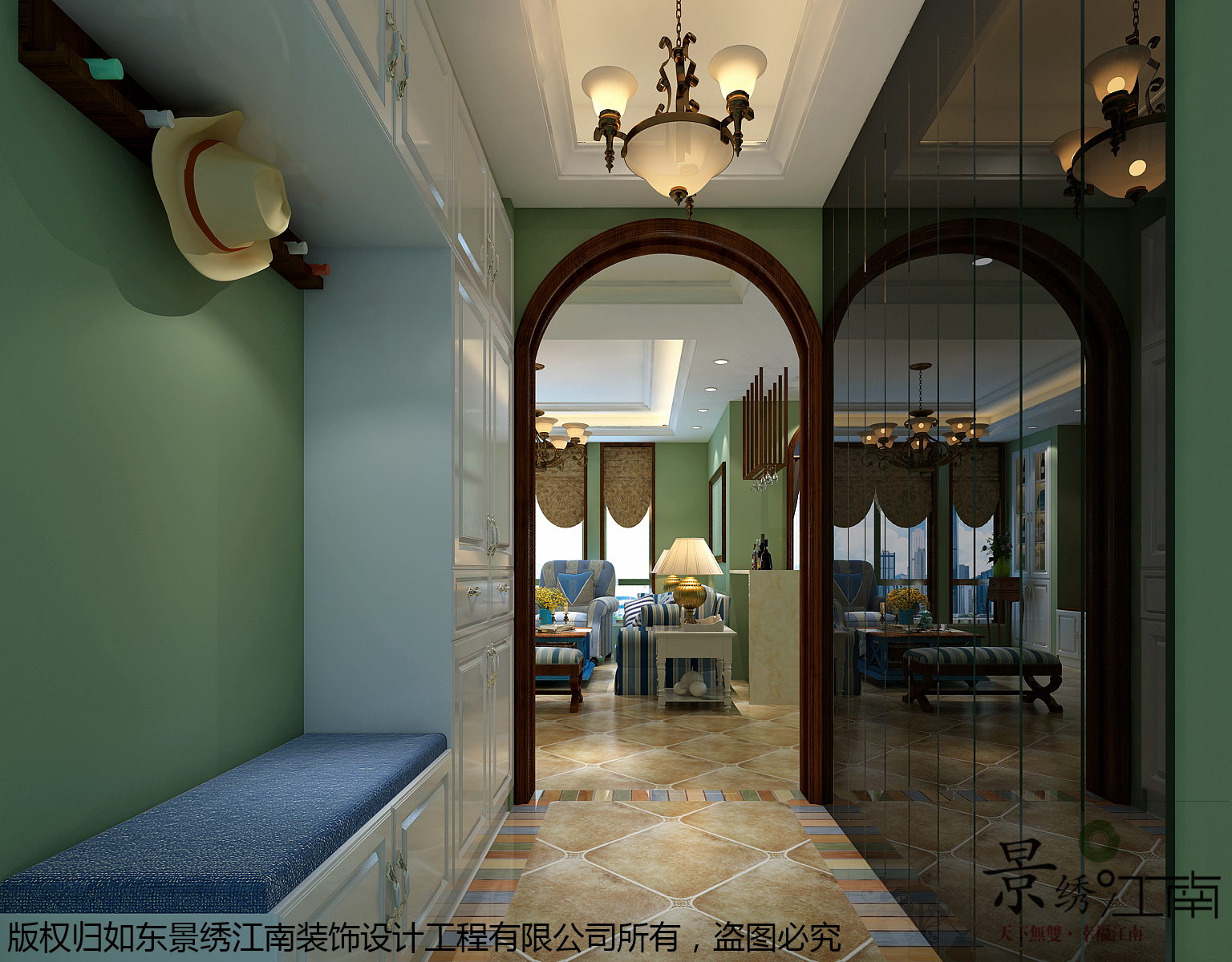 【绿城桂雨苑】徐小姐雅居美式风格效果图之玄关