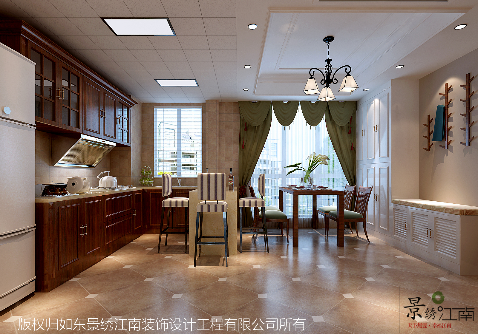 【锦绣福邸】1号楼一单元1605吴小姐美式风格效果图之厨房餐厅